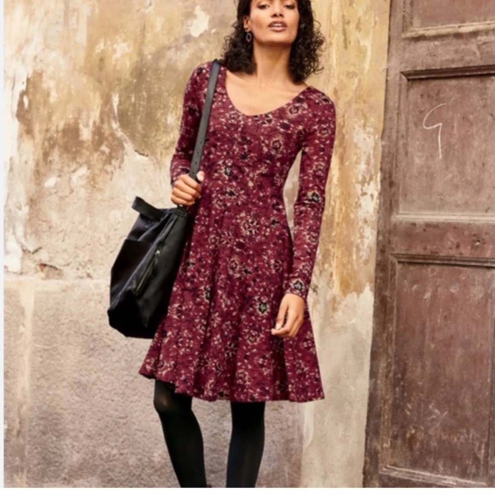 Peruvian Connection Red & Black Long Sleeve Dress XS Fit and Flare Viscose Blend